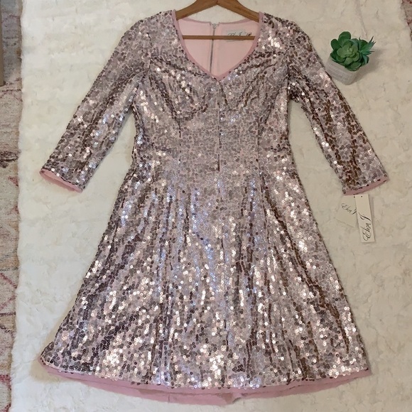 Nwt Eliza J pink rose gold mesh sequin fit & flare formal party dress - Picture 4 of 9